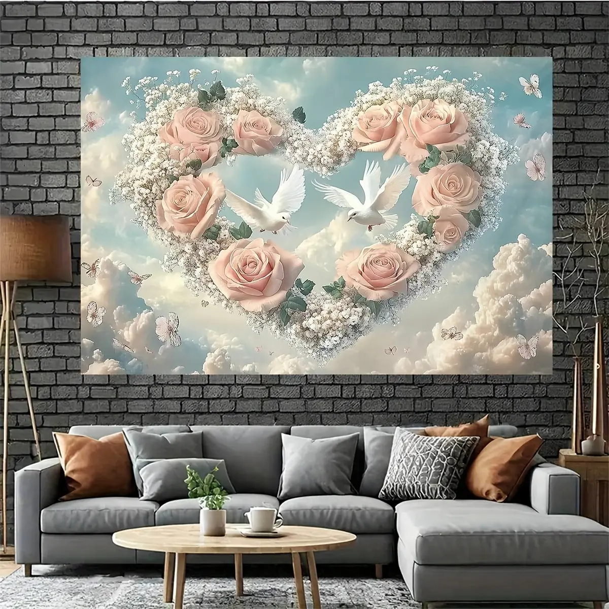 1pc Photography Backdrop Banner Tapestry, Romantic Pink Floral Heart Theme, Suitable for Birthday, Wedding, Prom, Graduation Ceremony Sparkling Party Decoration, Includes Free Installation Kit
