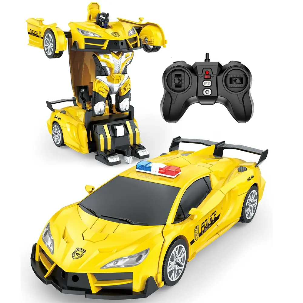 Transformable Toy Car Robot, Rc Controlled, 2.4GHz Remote Control, Flashlight, 360° Rotation, Ideal Birthday Gift for Kids, Durable Plastic Body