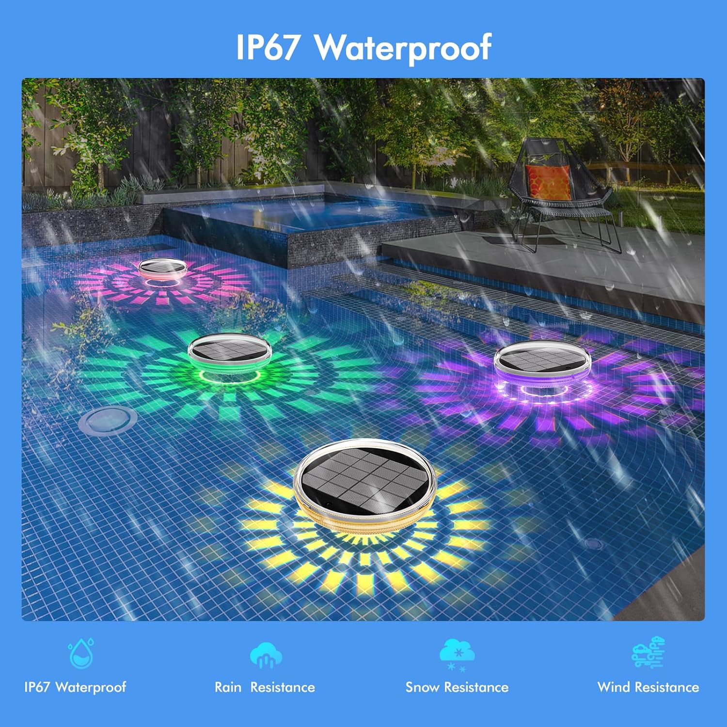 Solar Rechargeable Floating Pool Light with Remote, 9 LED Lighting Modes, Ipx7 Waterproof, Ideal for Indoor Pools and Spa Parties