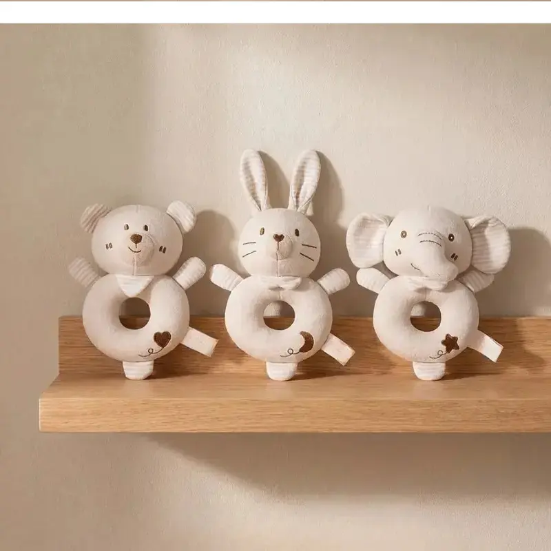 1pcs-Organic Cotton Baby Rattle Teething Ring, safe chewable handheld grasping rattle toy for newborns, soft soothing infant sensory accessory for tummy time, crib play and daily baby soothing entertainment.