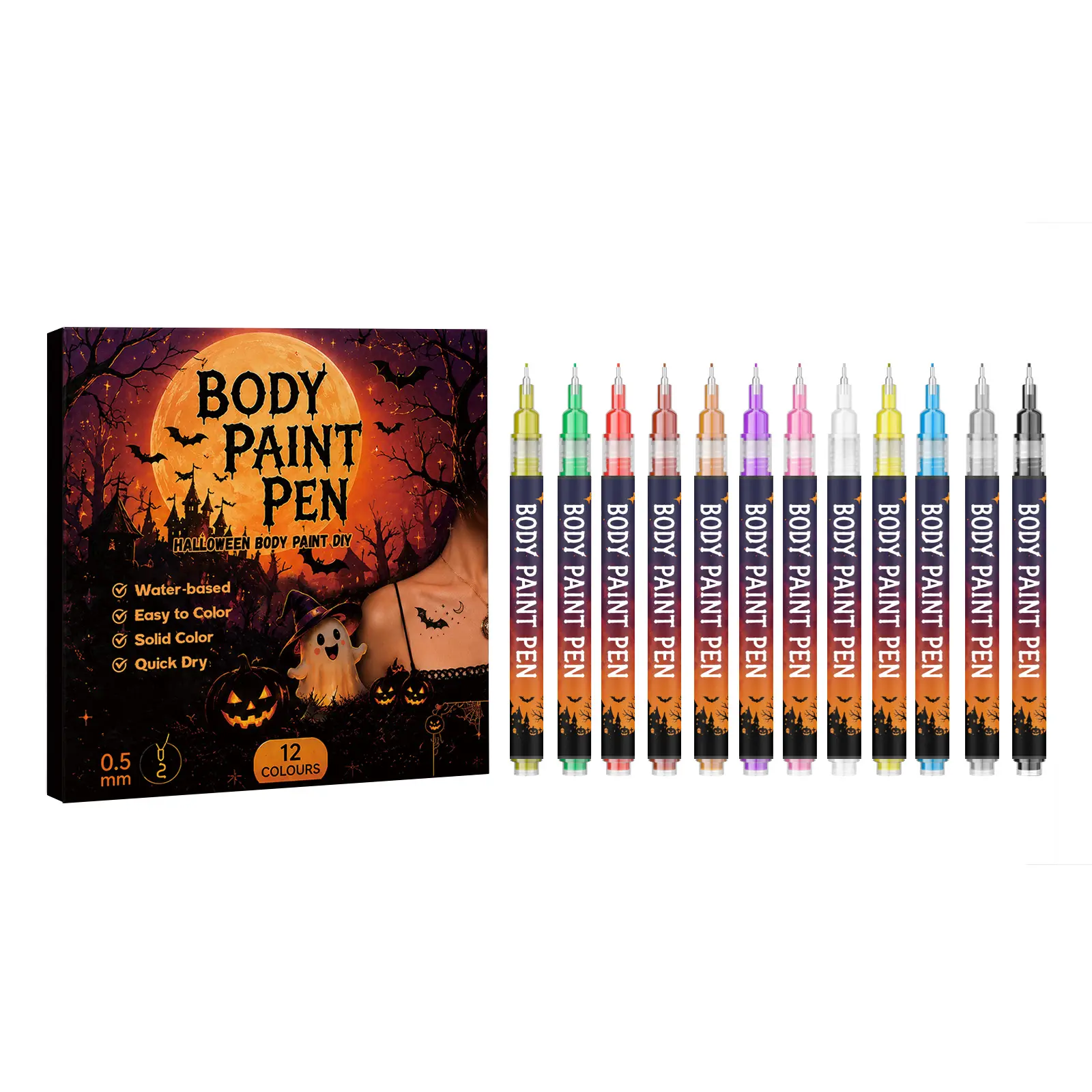 Facial and body painting pen, natural color rendering, silky and portable painting pen, safe and non-toxic, Halloween special effects, adult role-playing art makeup