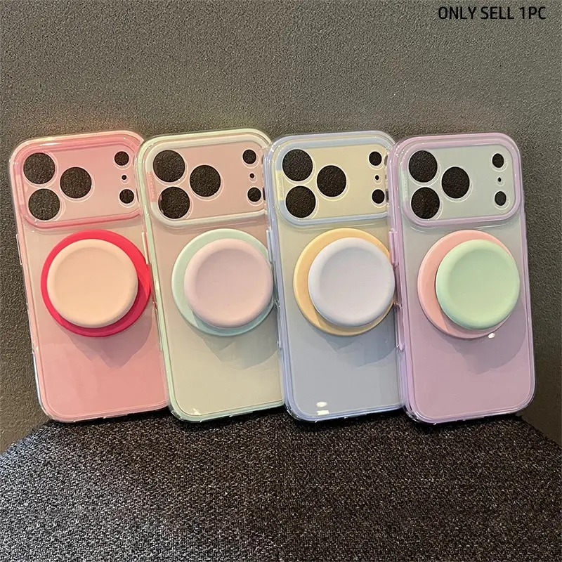 Magnetic 2-in-1 gradient Macaron double-layer shock-absorbing phone case, circular shrink magnetic bracket, Cellphone, suitable for iPhone 18/17/16/15 14Pro Max compatible with MagSafe wireless charging dopamine