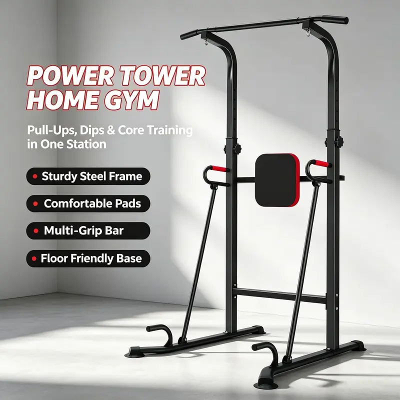 Power Tower Pull-Up Bar with Adjustable Height Double Bar Station, Strength Training Fitness Equipment, No-Drill Design, Suitable for Home Gym