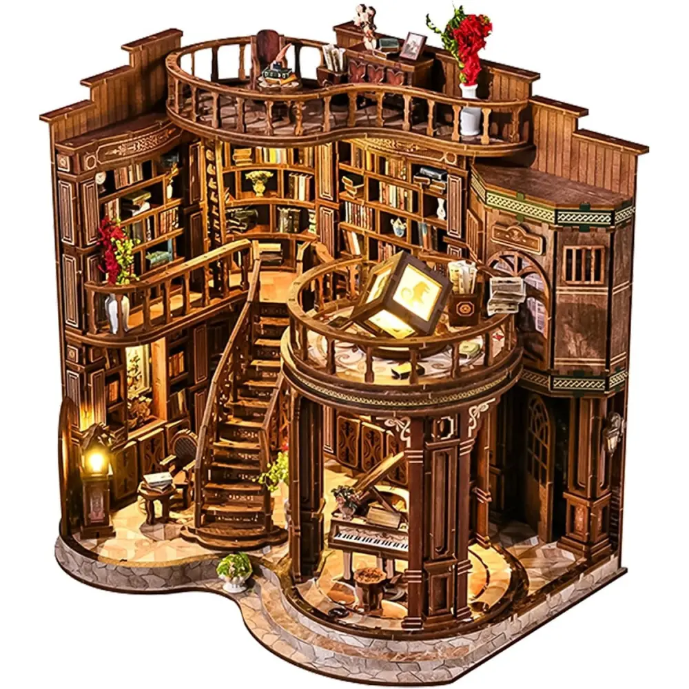 Spilay Book Nook Kit for Adults, Dreamy Book Hall DIY Miniature House Kit |   With Warm LED Light, DIY Wooden Craft for Bookshelf Decor, Reading Nook Display, Book Lover Gifts & Home Decoration
