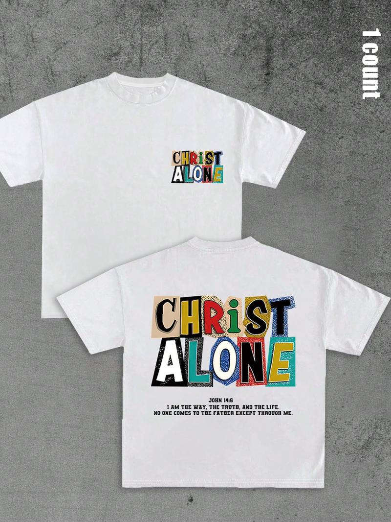 Unisex's Colorful Letter Print Round Neck Graphic Tee, Regular Fit Casual Short Sleeve T-shirt for Summer, Men's Top for Daily Wear, Tropical