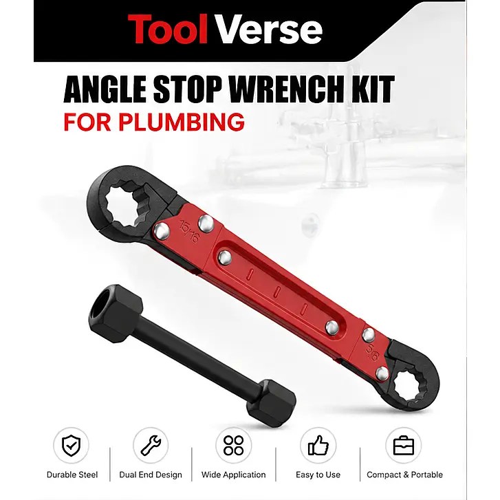 Tool Verse| Angle Stop Wrench Kit| Professional Plumbing Wrench Set, New Compression Angle Stop & Compression Ring Removal Tool, Labor-Saving Tool for Angle Stop & Supply Nut Installation