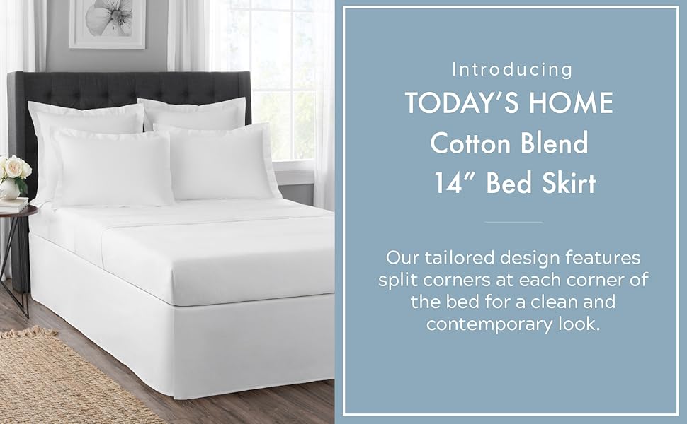 ’s Home Classic Tailored Bed Skirt Dust Ruffle, Cotton, 14" Drop Length, Twin XL, Black