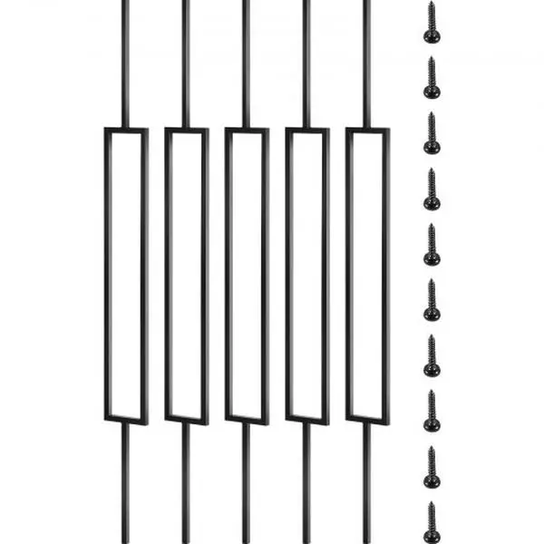 VEVOR Deck Balusters, 10 Pack Metal Deck Spindles, 44"x0.5" Staircase Baluster with Screws, Iron Deck Railing for Wood and Composite Deck, Stylish Black Baluster for Outdoor Stair Deck Porch