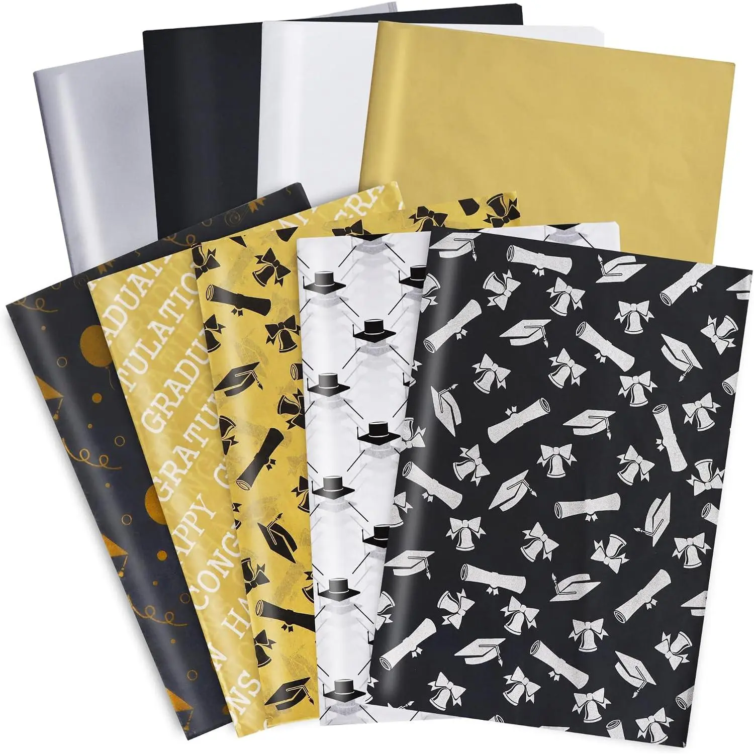 90 Sheets Graduation Tissue Paper Bulk, Black& Wrapping Tissue Paper for  Bags, 14 x 20 Inch  Wrap for Graduation Party Decoration(9 Patterns)