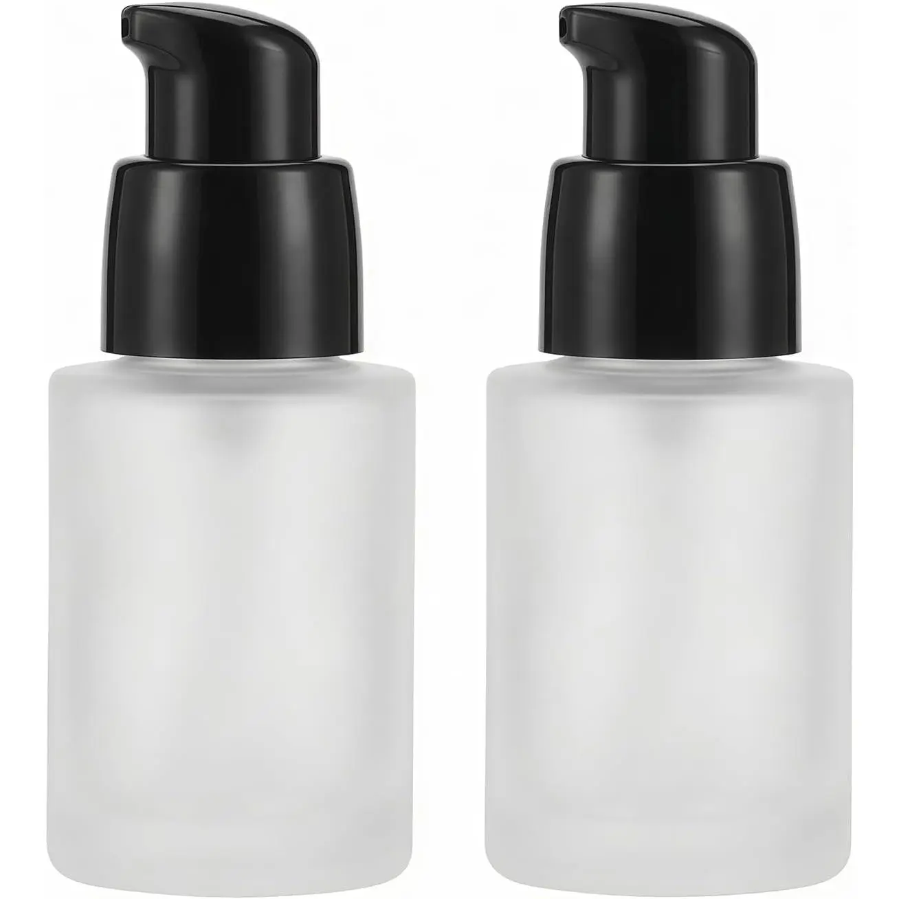 2 count 30ML 1OZ Upscale Empty Refillable Frosted Glass Pump Bottle Liquid Foundation Container Dispenser Storage Vial Lotion  Emulsion Sample Case for Travel