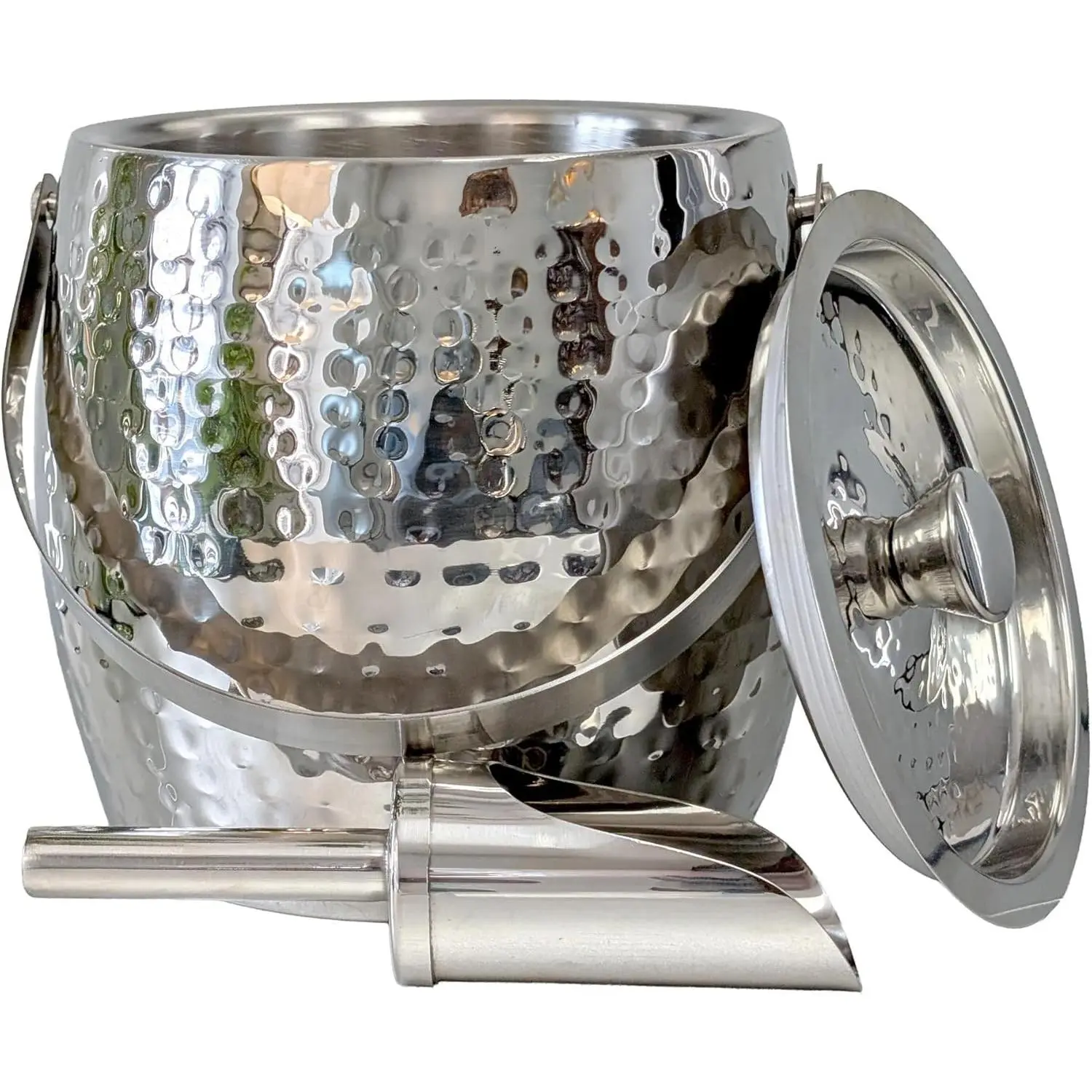 Insulated Ice Bucket with Lid & Scoop for Champagne Silver 3QT | Double-Walled Stainless Steel, Sweat-Proof For Parties with a Modern Appeal