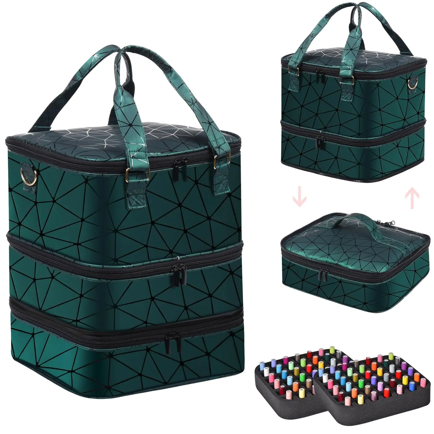 Large Nail Polish Organizer Case Hold 84+ Bottles Nail Polish & Nail Lamp, 3 Layers Nail Organizers and Storage for Nail Tech with Divider, Travel Carrying Case(Green)
