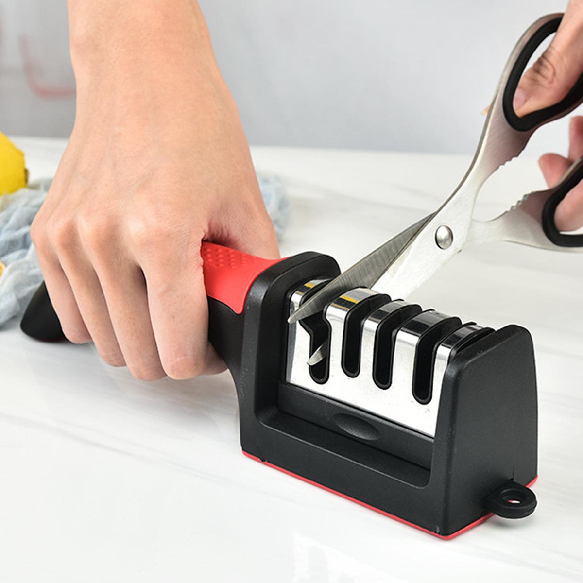 4-Stage Professional Knife Sharpener, Knife Sharpening Tool with Tungsten, Diamond & Ceramic Sharpening Stones, Sharpener Tool for Kitchen and Outdoor Use, Kitchenware