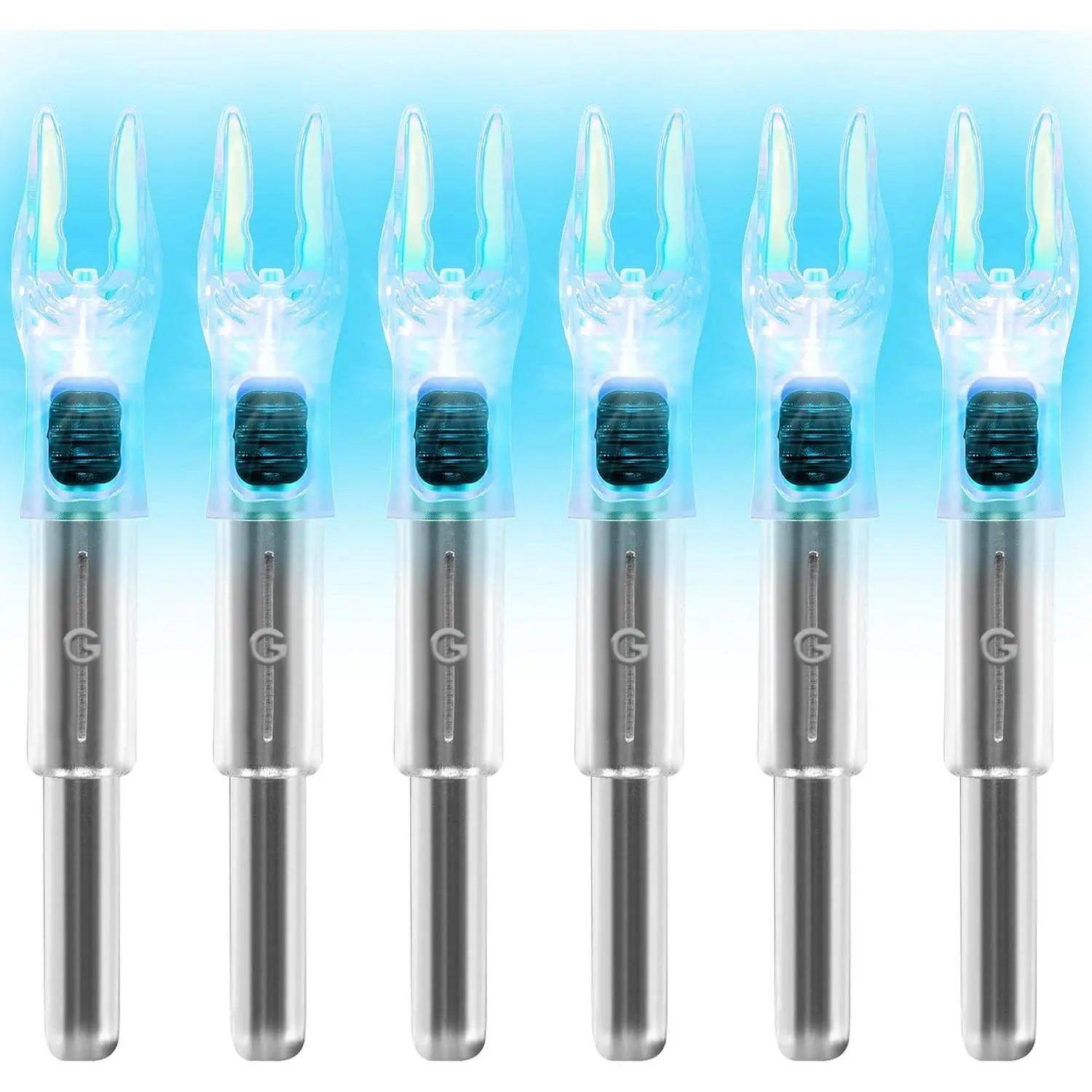 6/12 Pack G Lighted Nocks for Arrows with .165 .204 .233 .244 .246 Inside Diameter with X, H, S, GT Bushings High-Visibility LED Arrow Nocks, ON/Off Switch Included