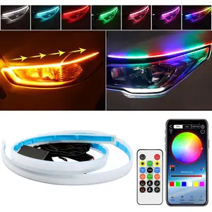Headlight LED Strip,  2 count 24 Inches Flexible LED Strip Lights,  Color Red Turn Signal Yellow Lights  Daytime Running Light Strip for  SUV