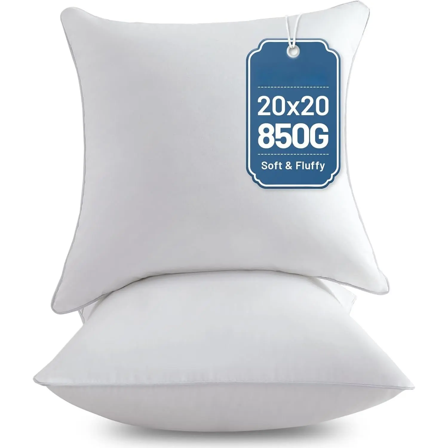 20 x 20 Pillow Inserts (Set of 2) - 20 Inch Square Interior Couch Throw Pillow with   Cover - Decorative Pillow Insert Pair - White Sofa Pillow