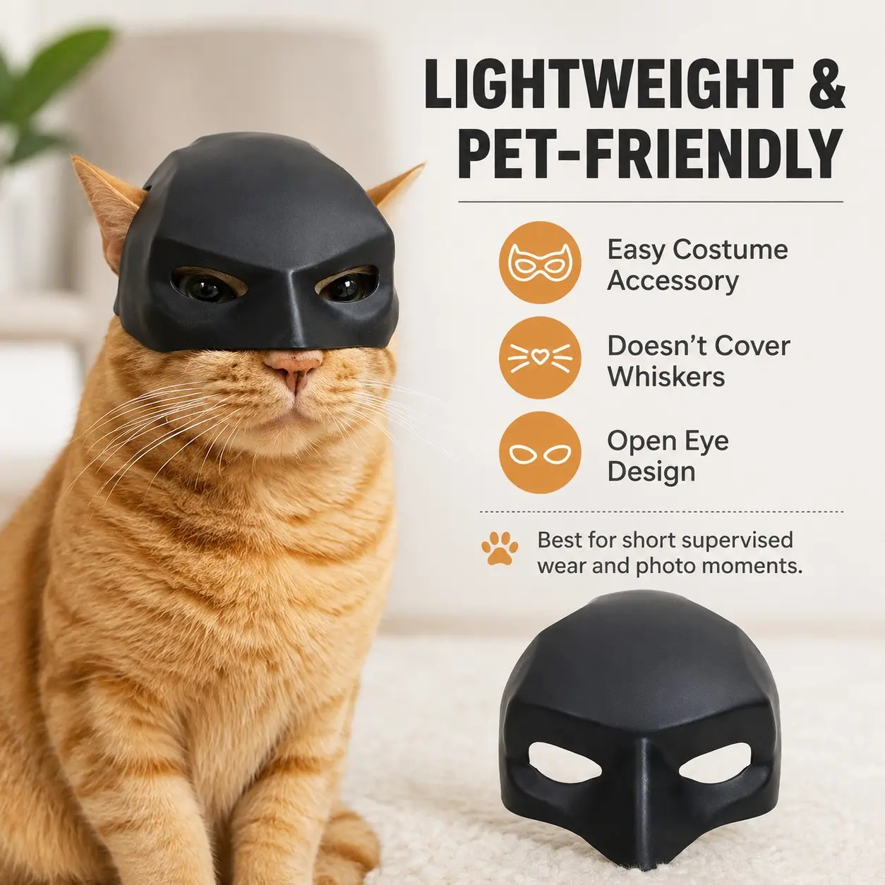 Cat Superhero Mask, Funny Pet Cosplay Costume, Lightweight Cat Face Mask, Halloween Party Prop, Gift for Cat Lovers