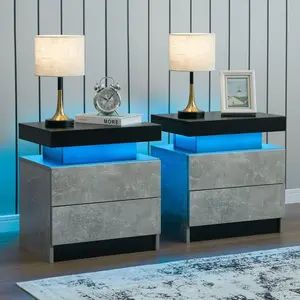 Nightstand Set of 2 LED Nightstand with 2 Drawers,Night Stand Set 2 with LED Light,Bedside Table with Drawers for Bedroom,White