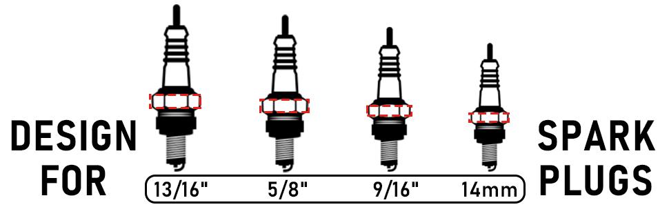 6PCS 3/8" Drive Magnetic Swivel Spark Plug Socket Set, Includes 9/16", 5/8", 13/16",14mm Socket, Thin Wall Spark Plug Sockets with 12 Point, CR-V
