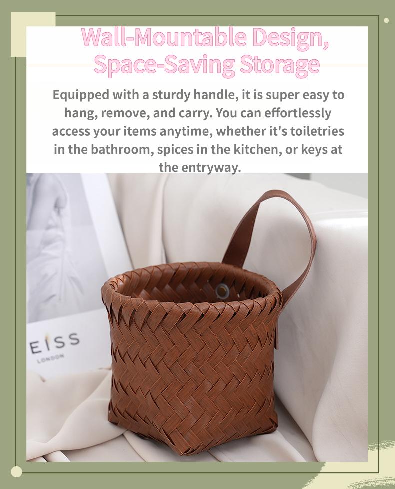 Vintage wall-mounted imitation rattan woven storage basket for entryway, keys, miscellaneous items, large-capacity household snack storage basket