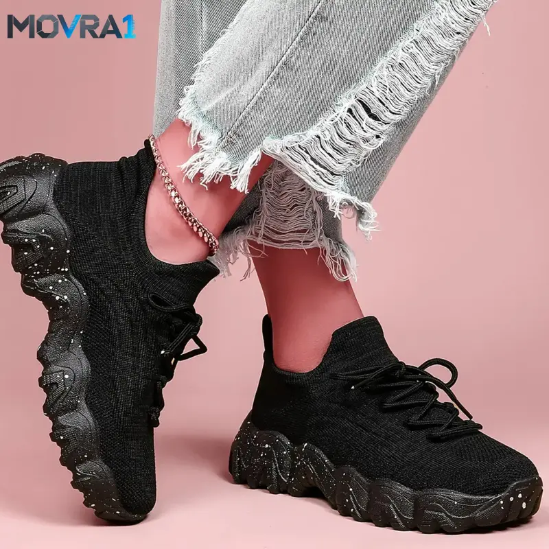 MOVRA1 Step into Comfort: Women's Knit Sneakers – Stylish Low Tops with Lace-Up Closure, Lightweight and Breathable Casual and Running Shoes