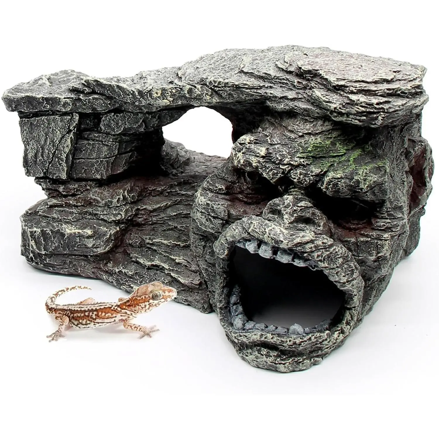 Hide Shale Scape Step Ledge, Reptile Rock Basking Platform Cave Hideout Tank Accessories Decorations, Great for Reptiles, Amphibians, Leopard Gecko, Snake, Lizard, Frogs, Turtle