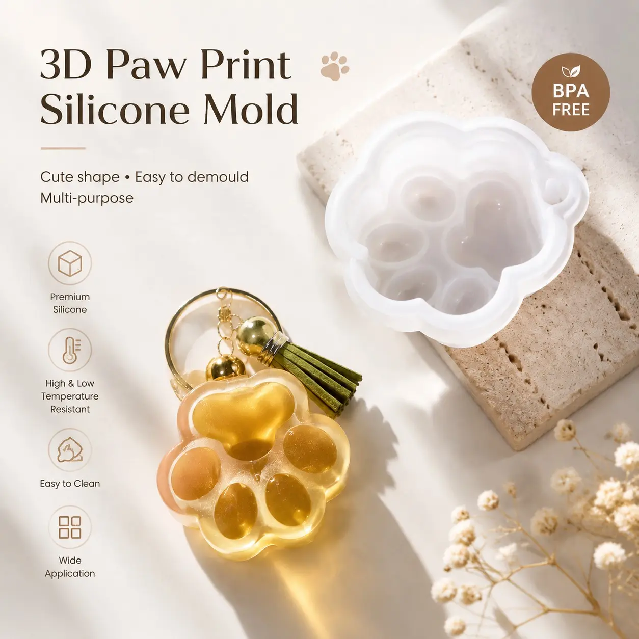 Silicone Cat Paw Mold, DIY Resin Keychain Mold, Scented Gypsum Craft Mold, Perfect for Handmade Gifts, Unique Crafting Tool