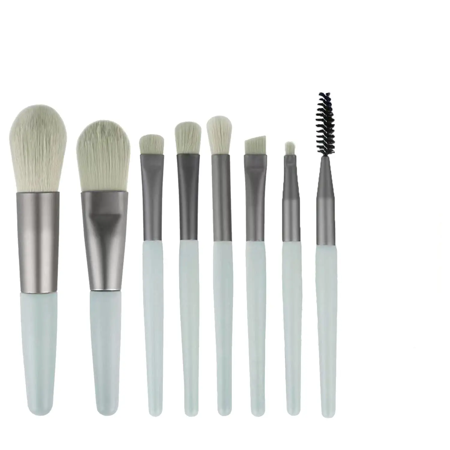 Makeup Brushes 8 Pieces Mini Makeup Brush Set, Makeup Brushes Foundation Blend Blush Concealer Eye Shadow Blend Eye Liner Makeup Brush Set for Travel Makeup Bag Compact and portable (Gray-green)