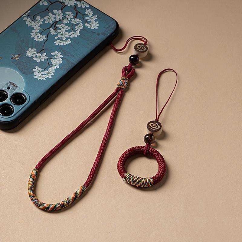 1pc Hand Woven Chinese Style Phone Wrist Charm Strap Cell Phone Finger Keychain Hand-woven Ring Buckle Pendant Cloud Pattern