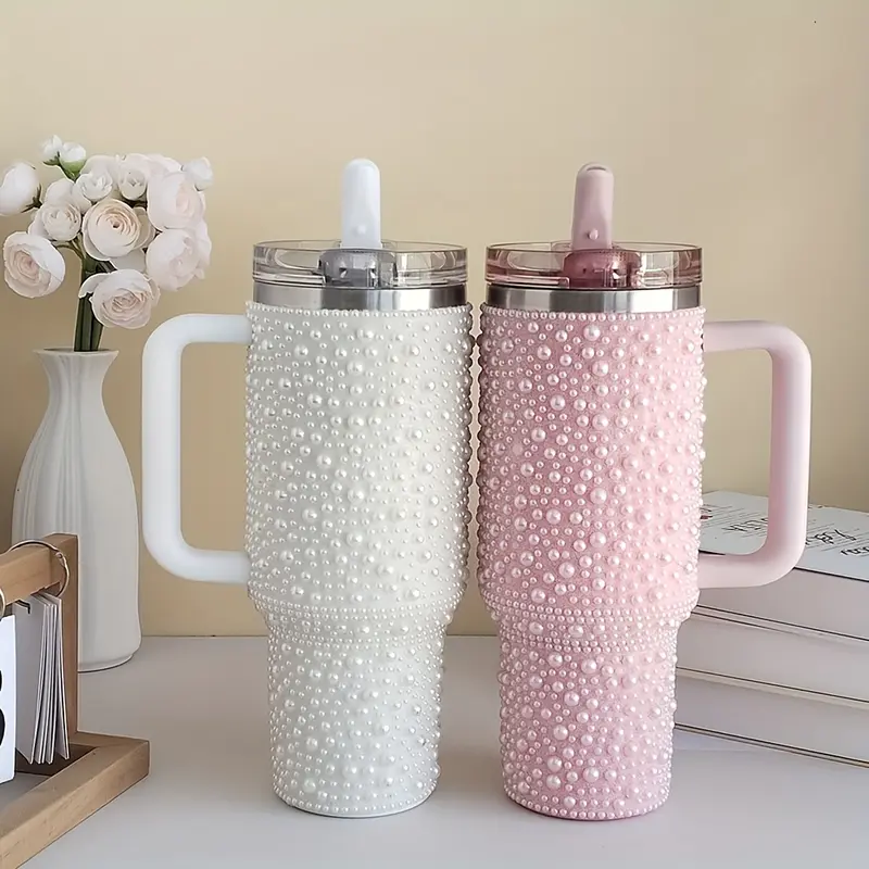 40oz Cylindrical Stainless Steel Double Wall Insulated Straw Tumbler Mug - Single Unit Portable Vacuum Flask with Handle, Straw, Heat-Retaining, Leak-Proof, Sublimation Oven Printing Compatible, Outdoor Sports Use, Adults' Holiday Gift