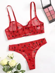Women's Underwear Set, Vacuum Mesh Sheer Full Body Print Two-Piece, with Wire, G-String, Sexy Sleepwear, Party, Gift for Boyfriend