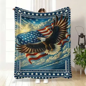This charming patriotic eagle print flannel blanket is hypoallergenic, tear-resistant, suitable for all seasons, machine washable, and a versatile digitally printed bedding option-an ideal choice for those with a patriotic spirit.