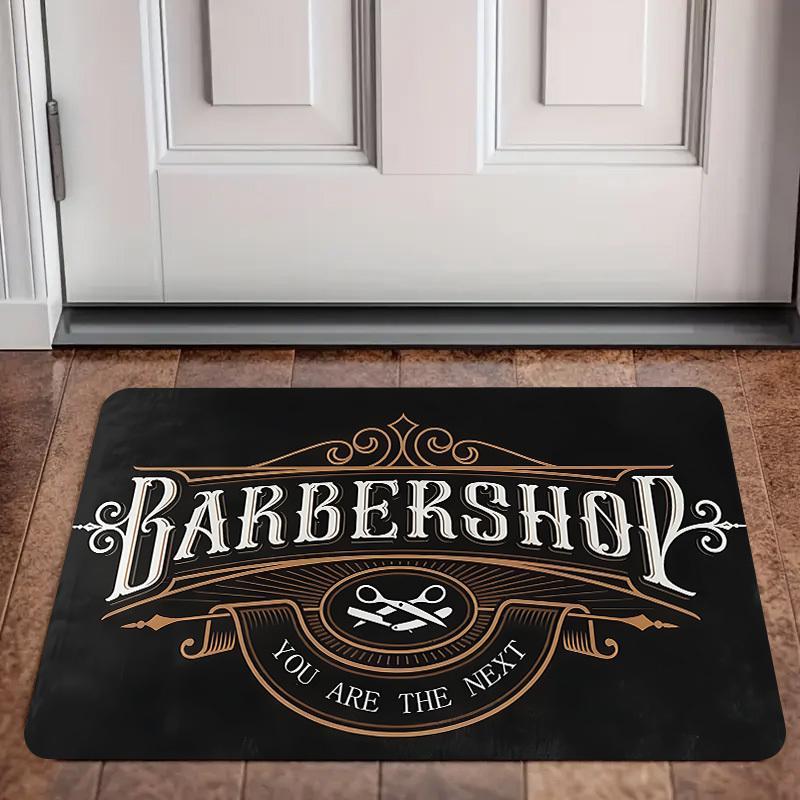Vintage Barbershop Doormat Heavy-duty Non-slip Mat with Crossed Scissors & Razor Design in Black & Gold Machine-washable for Entryways Bathrooms or Salons Perfect Barber Gift & Retro Decor for Home Lovers