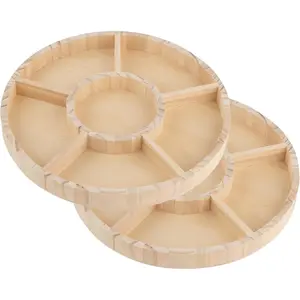 Wooden Candy Platters Set of 2 10" Round Bamboo Serving Trays for Parties Events Home Decor 6 Compartment Candy and Snack Organizer 2 Pack