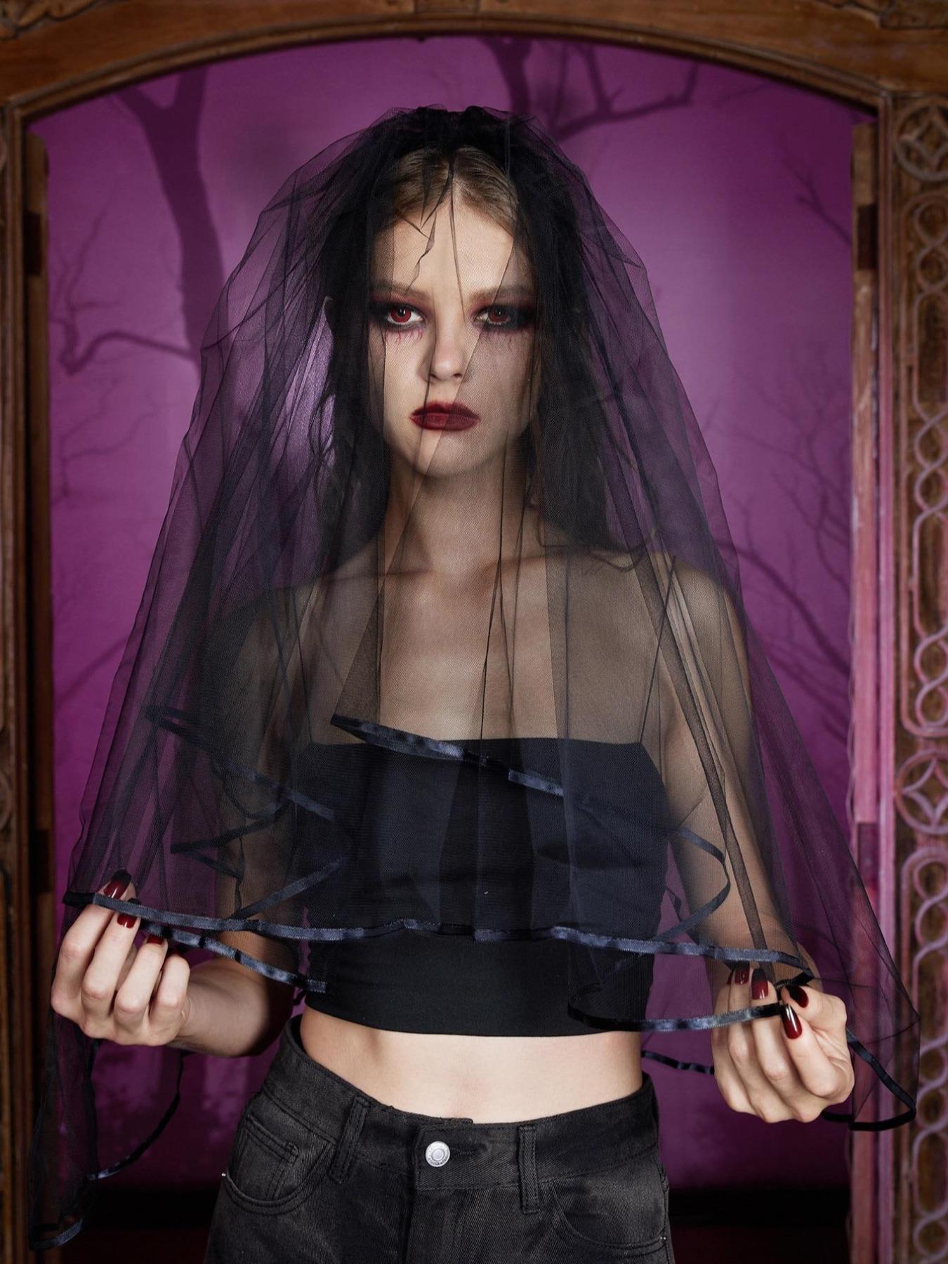 Women's Gothic Style Bat Wing Design Veil, Fashionable Two Layer Mesh Veil for Wedding Bridal Party Formal Occasions, Elegant Wedding Accessories