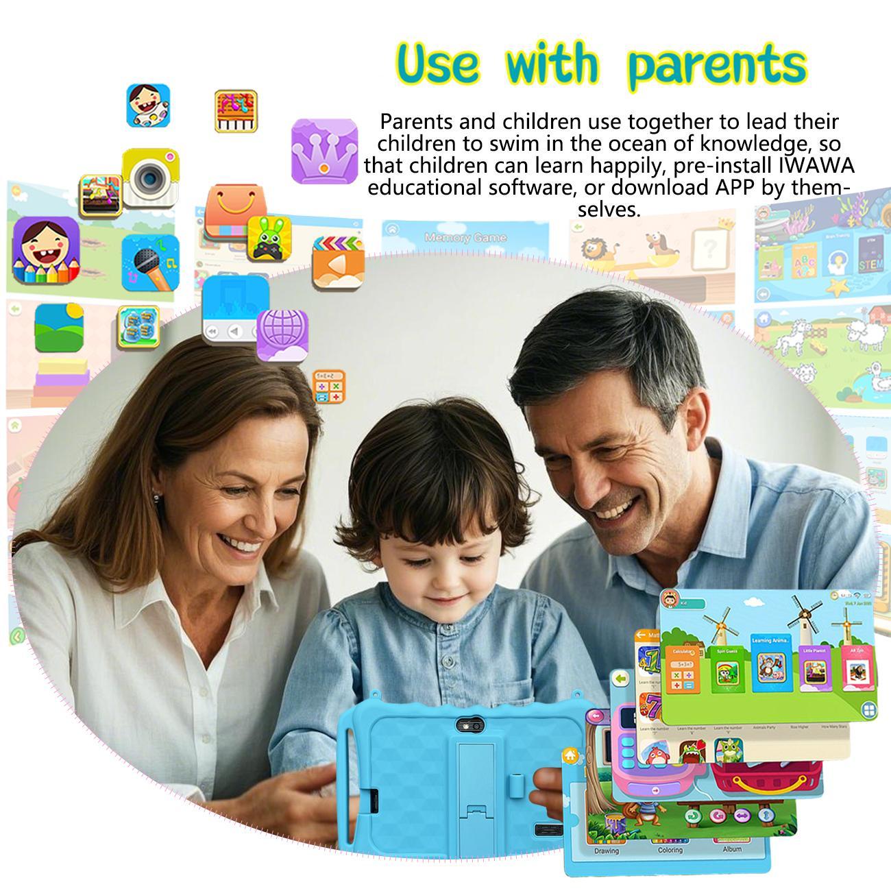 7 Inch Android Tablet, 1 Count Parental Control Learning Tablet with Shockproof Case, Dual Camera Tablet for Education, Best Gift, No Adapter