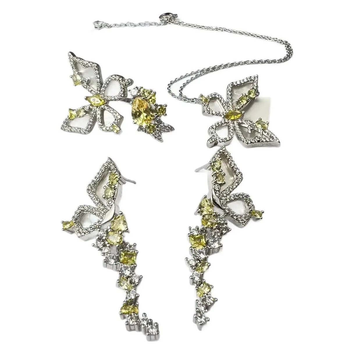 Topaz Butterfly Earrings Fritillary Plated Shaped Stone Shell Butterfly Necklace Bracelet Earrings