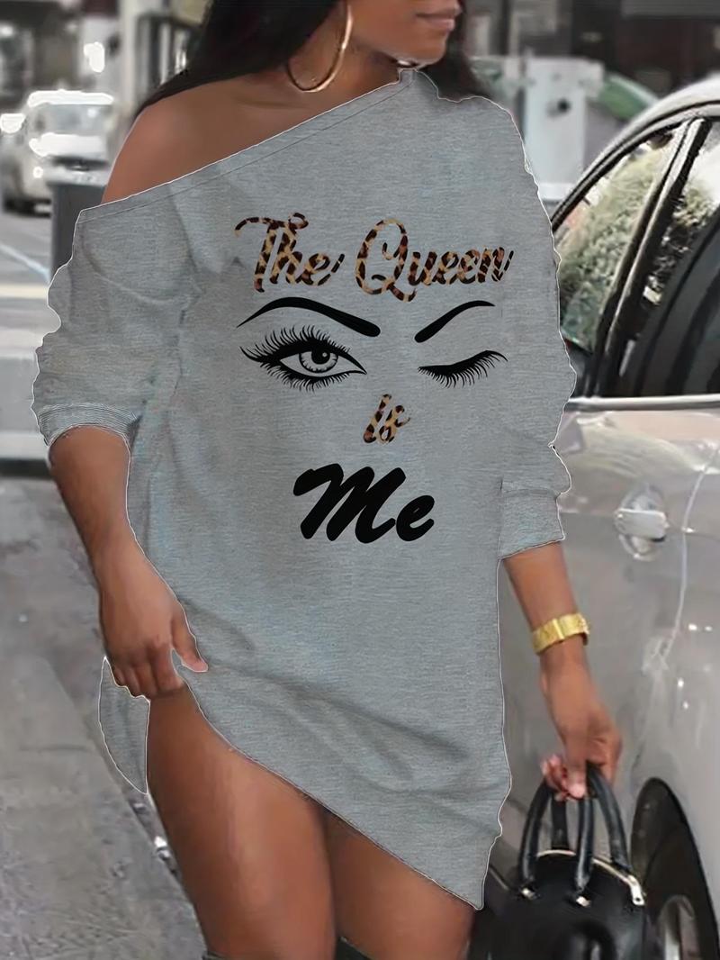 Women's Figure & Letter Print Asymmetrical Neck Dress, Vintage Girly Clothes, Casual Short Dress, Summer Dresses for Women, Lady Dress for Spring Fall