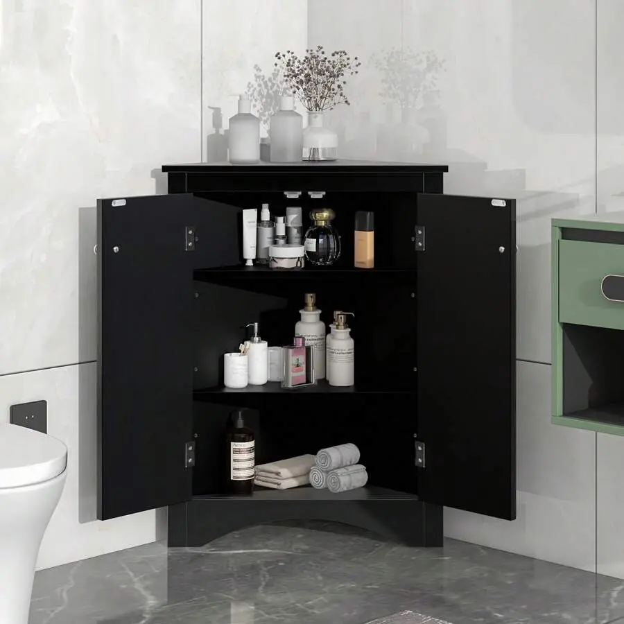 Triangle Bathroom Storage Cabinet With Adjustable Shelves, Freestanding Floor Cabinet Home
