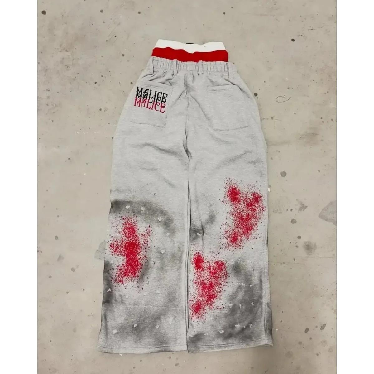 Harajuku Street Double Waist Cargo Pants Polyester Casual Streetwear Daily Wear Jogger Sweatpants High Waisted Drawstring Loose Fit Stain Print Style For Women Teens Girls Y2K Fashion Trend