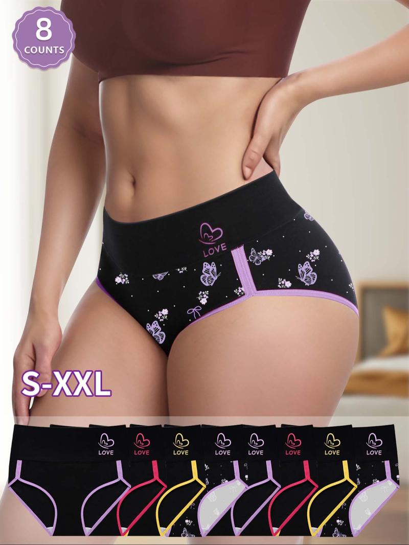 Women's Butterfly & Letter  Print High Waist Panty, Soft Comfy Breathable Knicker for Daily Wear, Underwear for Women