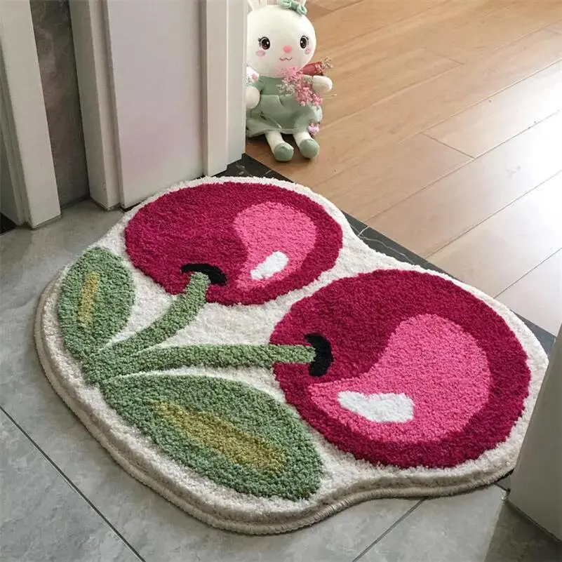 Home Decor Non-slip Cherry Shaped Decorative Mat, Water Absorbent Bathroom Rug, Cool Room Decor Rugs, Entrance Carpet for Home Bathroom & Kitchen, Bathroom Floor Mat, Water Absorbent Bathmat, Bathroom Mats Non Slip