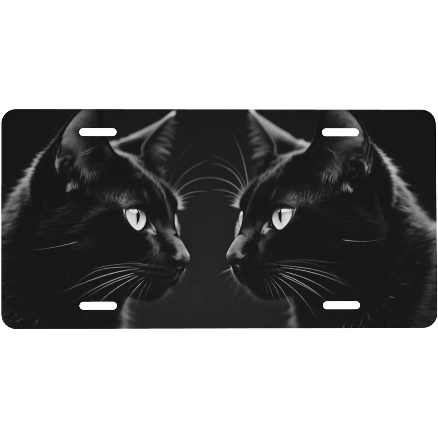 Black Cat Silhouette Front License Plate - 6x12in Minimalist Aluminum Novelty Cover with 4 Holes, Weatherproof, UV Coated, Rust Resistant - Cute Feline Vanity Tag for Car, Truck, SUV - Ideal Gift for Him