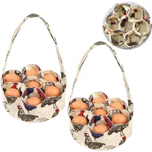 2 count Egg Basket for Gathering  Eggs, Mini Canvas Egg Collecting Basket with 7 Pouches,  Chicken Egg Holder for Garden Backyard, Portable Egg Purse for Hen Duck Goose Eggs