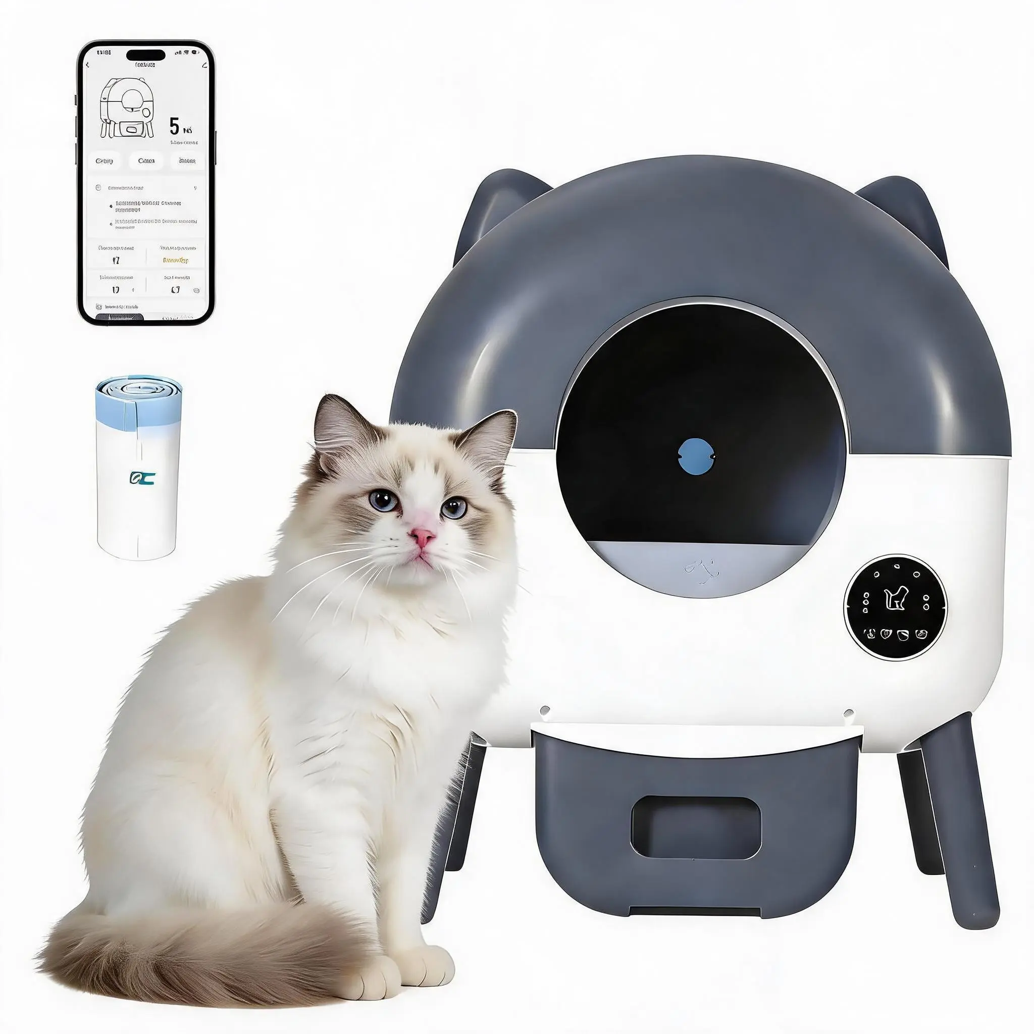 Garvee 76L Self-Cleaning Automatic Cat Litter Box - Smart Litter Tray for Multi-Cat Homes - App Control, Ultra Quiet, Odor Control, Safety Sensors, LED Night Light, Includes Trash Bags