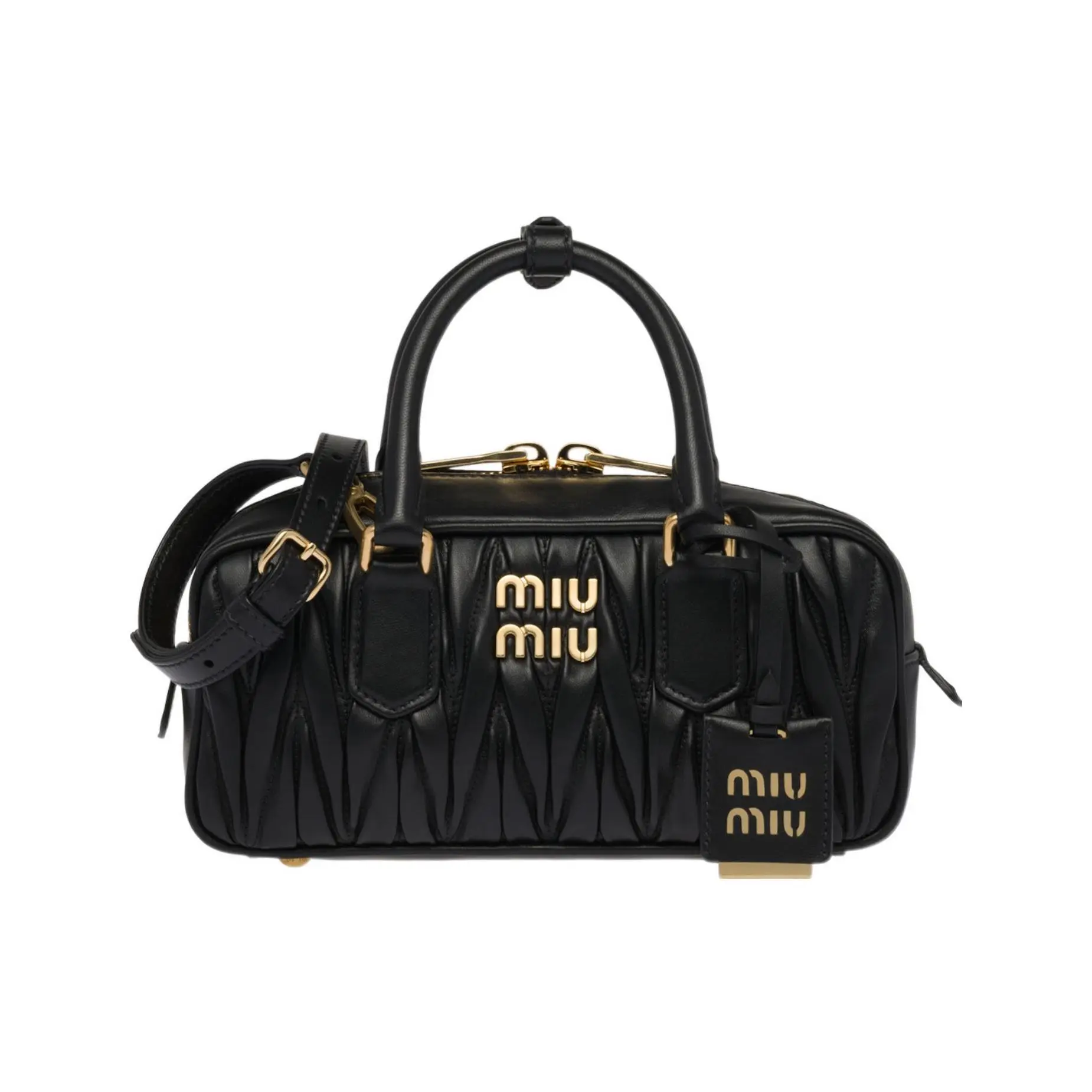 Miu Miu Matelassé Soft Lambskin Crossbody Handbag for Women with Metallic Logo and Zip Closure – Black