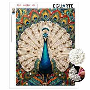 DIY Pearl Painting Kit, Frameless Peacock Design, Self-Stick Canvas, Stress Relief Craft, Home Wall Art, Mosaic Jewelry Gift