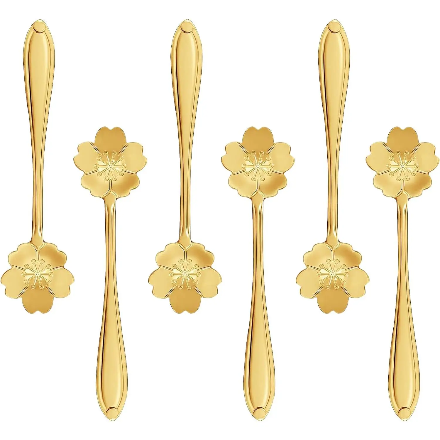 Cherry Blossom Coffee Spoons Set of 6, 5" Mini  Espresso Spoons | Stainless Steel, Rust-resistant, Dishwasher Safe, for Dessert, Sugar Bowl, Stirring, Cappuccino,  Party, Cute Floral