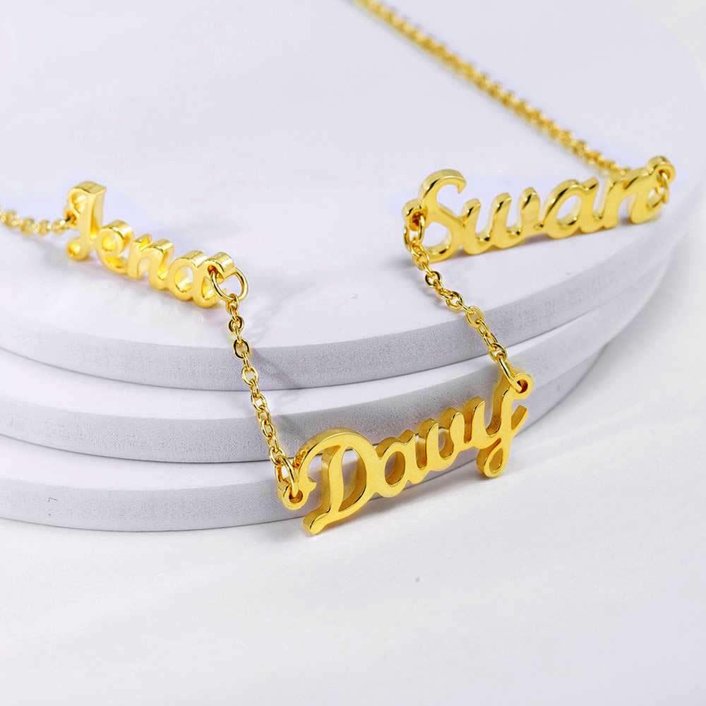 AS520 For Mother's Day Multiple Names Custom Cut Necklace Personalized Gift Stainless Steel Letter Necklace Family Mothering Sunday  Gold Silver Color