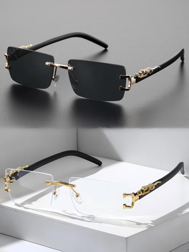 2-Pack Y2K Rimless Rectangular Casual Sunglasses for Men  display picture 3